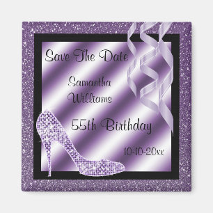 Lilac Glittery Stiletto & Streamers 55th Birthday Magnet