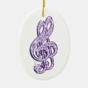 Lilac Glitzy Sparkly Diamond Music Notes Ceramic Ornament