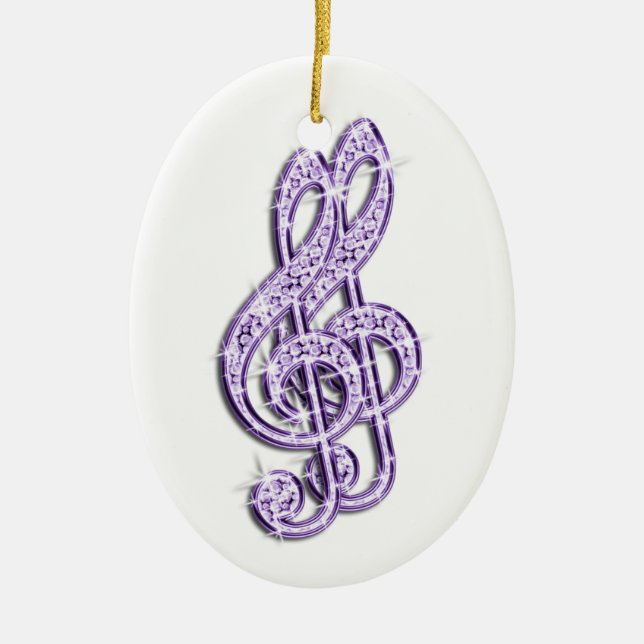 Lilac Glitzy Sparkly Diamond Music Notes Ceramic Ornament (Front)