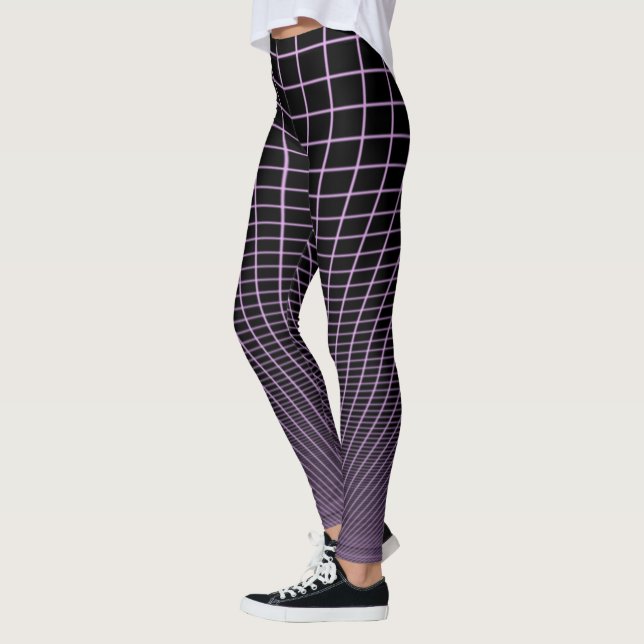 Lilac Glow Grid on black Leggings (Left)