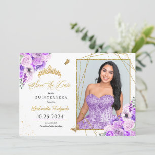 Lilac & Gold Carte photo Quinceañera Enregistrer L