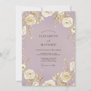 Lilac Gold Rose Wedding Invitation