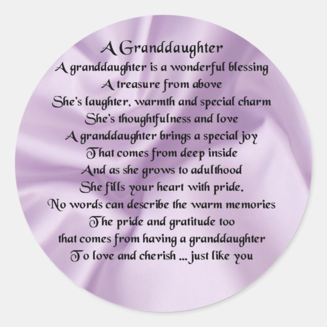 lilac   Granddaughter Poem Classic Round Sticker (Front)