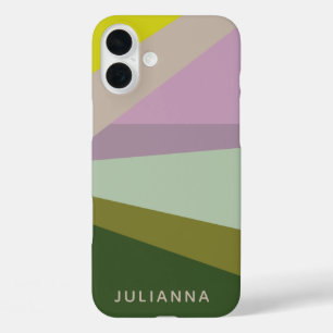 Lilac Green Geometric Colour Block Personalized iPhone 16 Plus Case