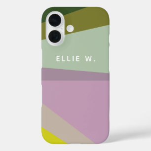 Lilac Green Geometric Colour Block Personalized iPhone 16 Case