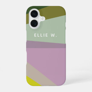 Lilac Green Geometric Colour Block Personalized iPhone 16 Case