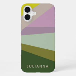 Lilac Green Geometric Colour Block Personalized iPhone 16 Plus Case