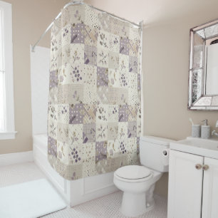 Lilac Green Patchwork Quilt Rustic Floral Retro