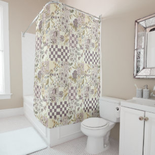 Lilac Green Patchwork Quilt Rustic Floral Retro