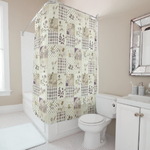  Lilac Green Patchwork Quilt Rustic Floral Retro 