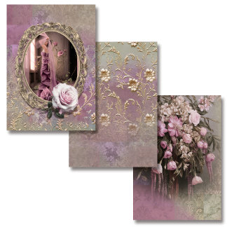 Lilac & Green Portrait, Floral, embossed Art Wrapping Paper Sheet