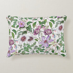 Lilac Green White Vintage Botanical Flowers Accent Pillow