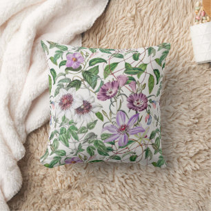 Lilac Green White Vintage Botanical Flowers Throw Pillow