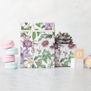 Lilac Green White Vintage Botanical Flowers Wrapping Paper