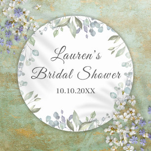 Lilac Greenery Watercolor Floral Bridal Shower Classic Round Sticker
