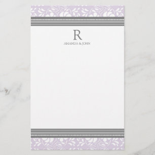Lilac Grey Blanc Mariage Monogramme papeterie