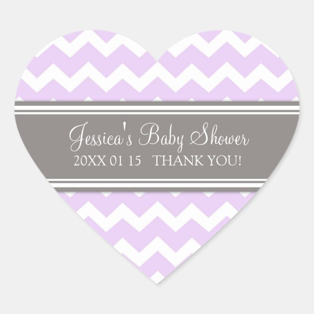 Lilac Grey Chevron Baby shower Favoriser Stickers (Devant)
