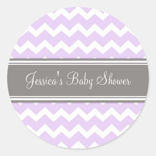 Lilac Grey Chevron Baby Shower Favour Stickers (Front)