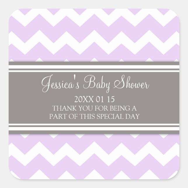 Lilac Grey Chevron Baby Shower Favour Stickers (Front)