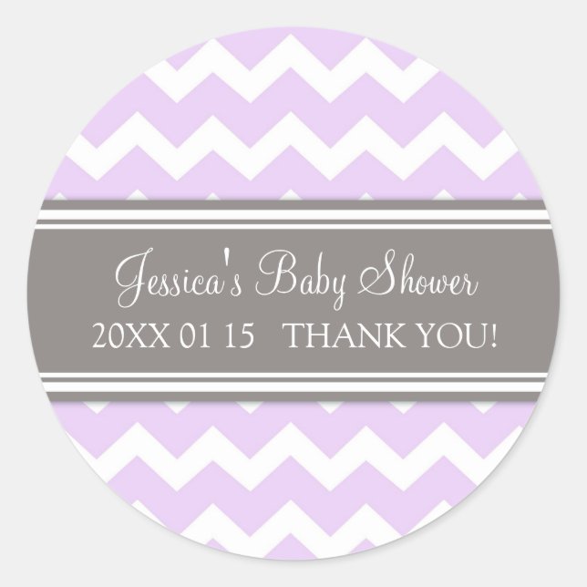 Lilac Grey Chevron Baby Shower Favour Stickers (Front)