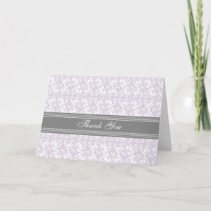 Lilac Grey Damask Baby Shower Thank You Card