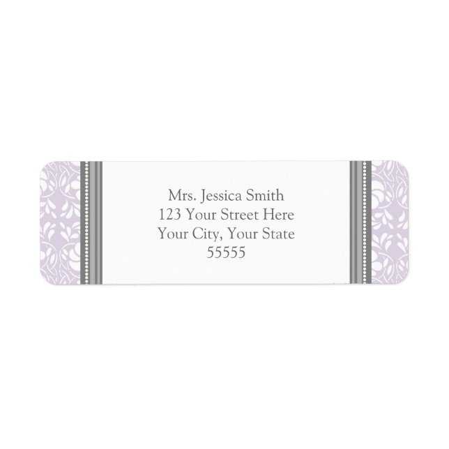 Lilac Grey Damask Custom Return Address Labels (Front)
