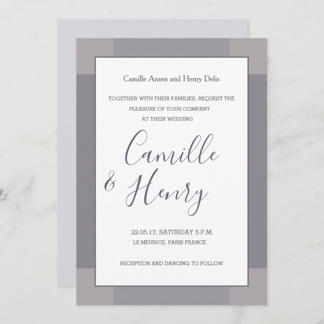 Lilac grey white blush elegant modern wedding invitation (Front/Back)