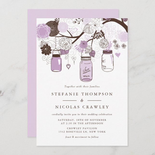 Lilac Hanging Mason Jars Wedding Invitation (Front/Back)
