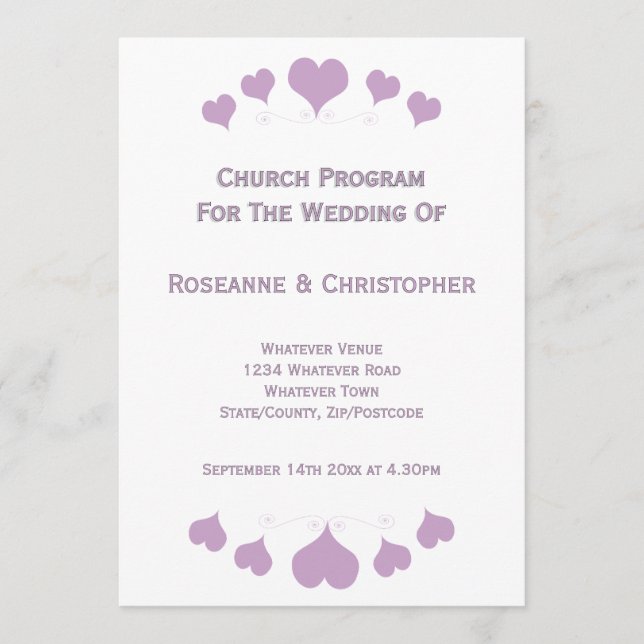 Lilac Hearts Design Wedding Program (Front)