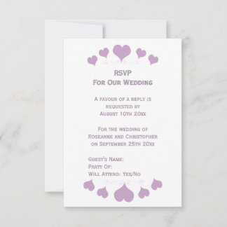Lilac Hearts Design Wedding RSVP Card