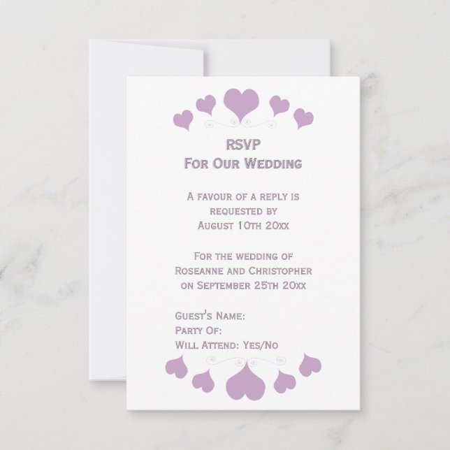 Lilac Hearts Design Wedding RSVP Card (Front)
