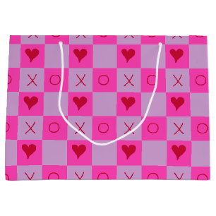 Lilac Hot Pink XO heart Chequered   Large Gift Bag
