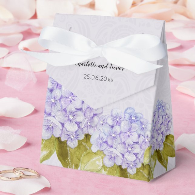 Lilac Hydrangea Hand-painted Favor Box (Wedding)