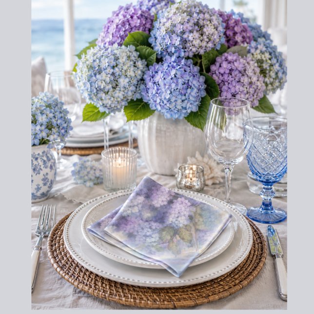 Lilac Hydrangea Napkin | Elegant Floral Paper Napk (hydrangea-napkins-nantucket-table-decor-media-image)
