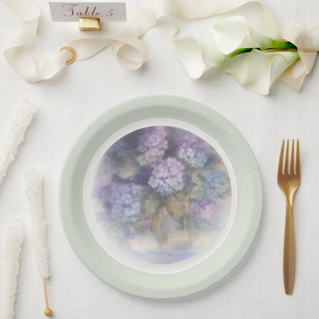 Lilac Hydrangea Watercolor Luncheon Napkin Paper Plate (Wedding)