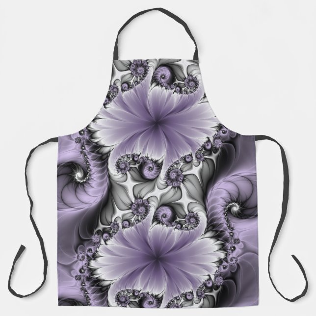 Lilac Illusion Abstract Floral Fractal Art Fantasy Apron (Front)