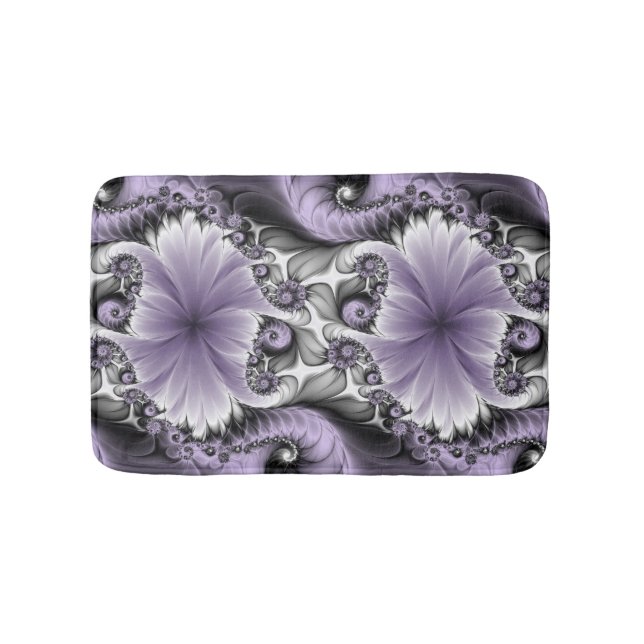 Lilac Illusion Abstract Floral Fractal Art Fantasy Bath Mat (Front)