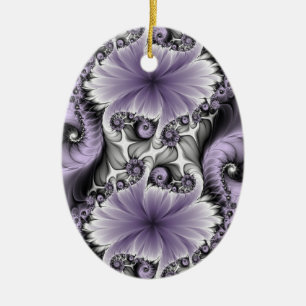 Lilac Illusion Abstract Floral Fractal Art Fantasy Ceramic Ornament