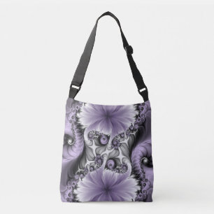 Lilac Illusion Abstract Floral Fractal Art Fantasy Crossbody Bag
