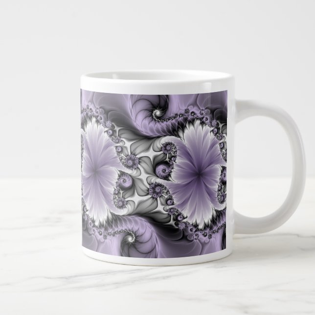 Lilac Illusion Abstract Floral Fractal Art Fantasy Large Coffee Mug (Right)
