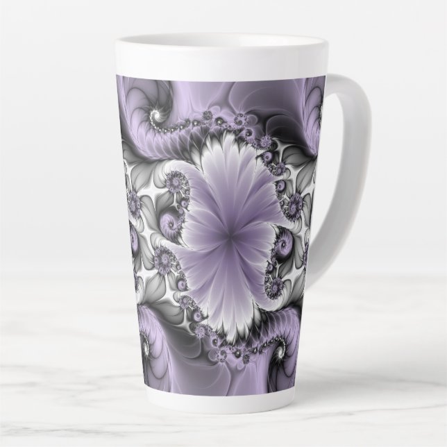 Lilac Illusion Abstract Floral Fractal Art Fantasy Latte Mug (Right Angle)