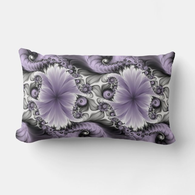 Lilac Illusion Abstract Floral Fractal Art Fantasy Lumbar Pillow (Front)