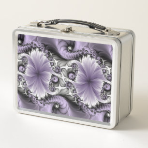Lilac Illusion Abstract Floral Fractal Art Fantasy Metal Lunch Box