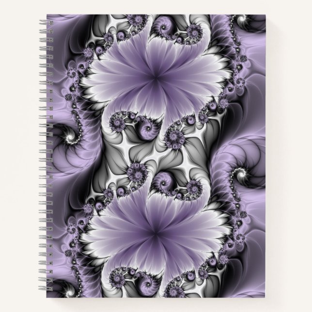 Lilac Illusion Abstract Floral Fractal Art Fantasy Notebook (Front)