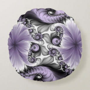 Lilac Illusion Abstract Floral Fractal Art Fantasy Round Pillow