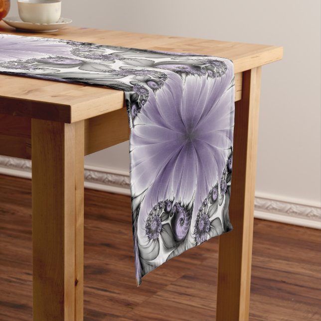 Lilac Illusion Abstract Floral Fractal Art Fantasy Short Table Runner (In Situ)
