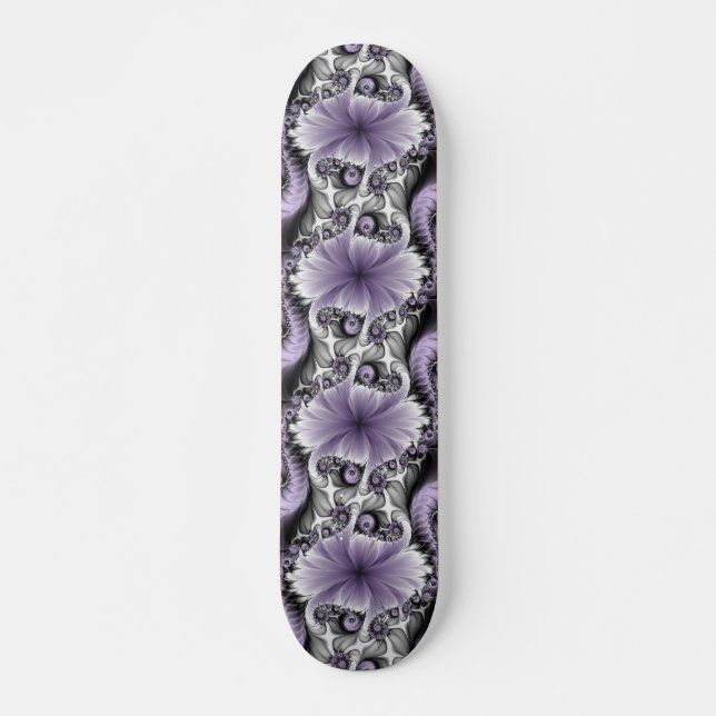 Lilac Illusion Abstract Floral Fractal Art Fantasy Skateboard (Front)