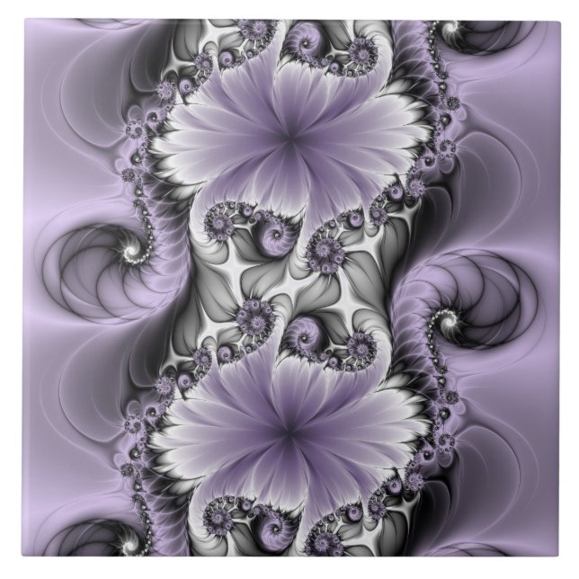 Lilac Illusion Abstract Floral Fractal Art Fantasy Tile (Front)