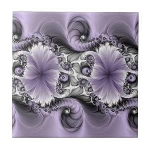 Lilac Illusion Abstract Floral Fractal Art Fantasy Tile