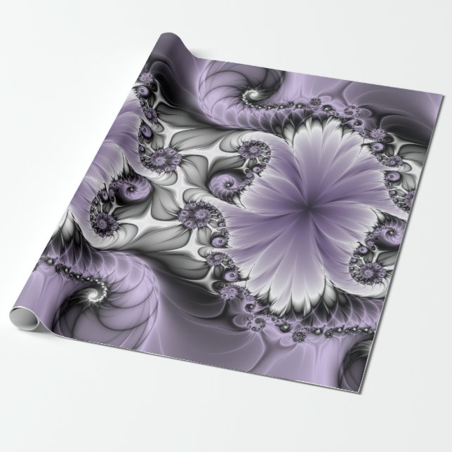 Lilac Illusion Abstract Floral Fractal Art Fantasy Wrapping Paper (Unrolled)